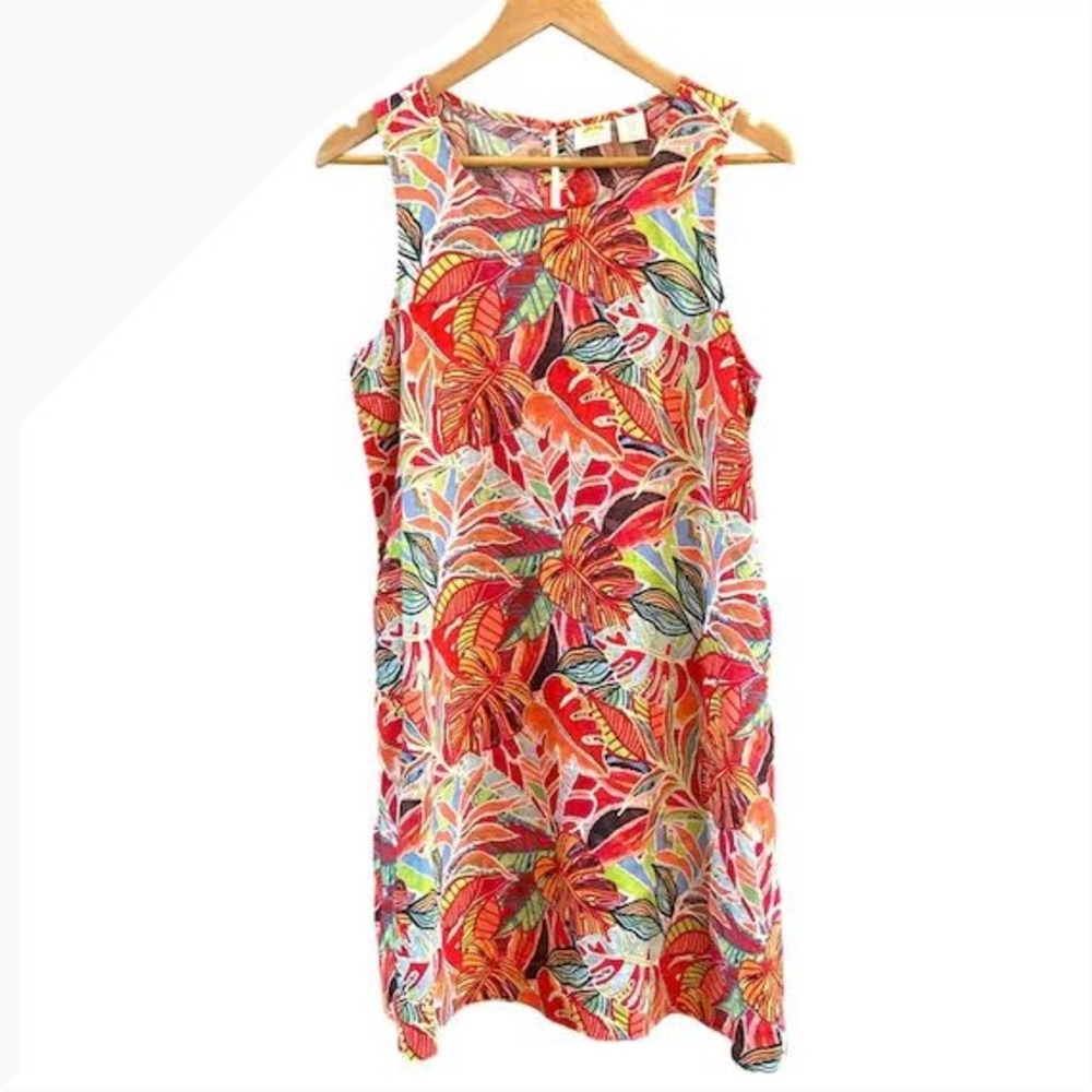 C&C California Women Small Tropical Leaf Print Linen Blend Halter Mini Dress
